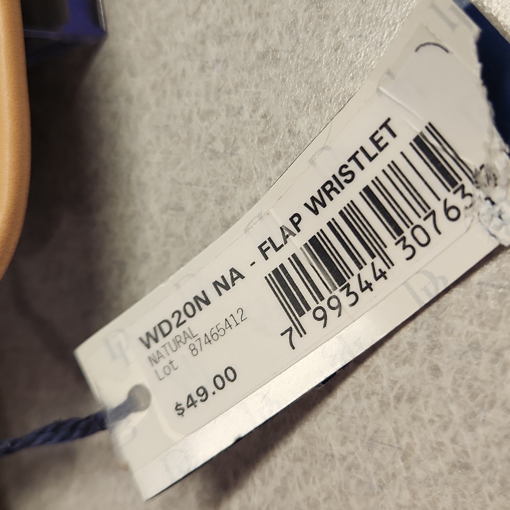 Dooney & Bourke Denim Blue and Tan Logo Flap Wristlet NWT - Picture 6 of 6